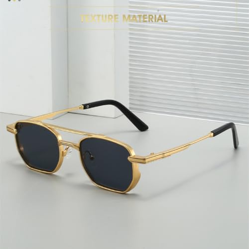 Lunettes de soleil carrées rétro double faisceau en métal chic - 3