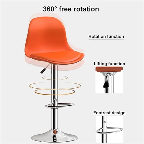 Image of 360 REVOLVING Height Adjustable Swivel BAR Stool /Kitchen Chair Suitable for Kitchen, Cafeteria, Dining, Office, Shops, Counter seat, Breakfast, Pub (Black Base) (Orange)