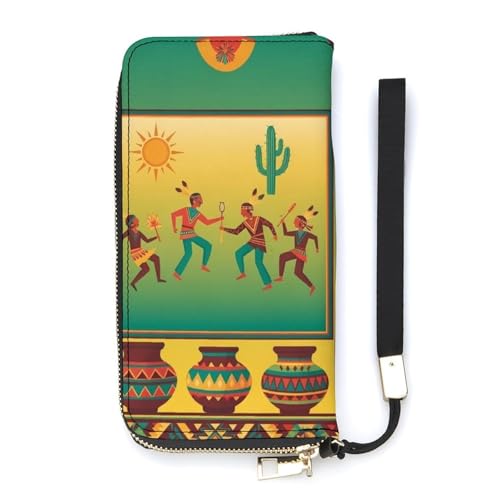 Long Clutch Wallet, Women Men Large Capacity Card Holder Wallet, Portable Wristlet Wallets for Travel, Party, Shopping, Southwest Native American