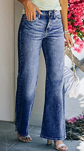 Atditama Wide Leg Jeans for Women Mid Rise Straight Leg Bootcut Stretchy Relaxed Boyfriend Mom Jeans Blue US 162