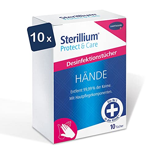 Sterillium Toallitas desinfectantes Protect & Care: higiene para casa y de viaje, prácticas toallitas desinfectantes para las manos, 10 unidades - 10 unidades