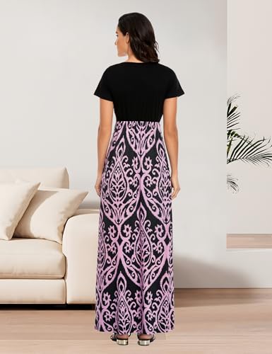 Image of Lacavocor Womens Short Sleeve Maxi Dresses Empire Waist Long Dress