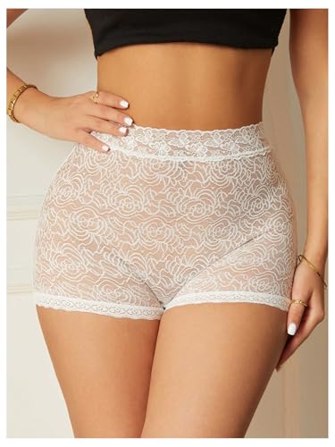 Image of WDIRARA Women's Plus Size Sheer Lace Boyshorts Underwear Sexy High Waisted Boxer Briefs Panties