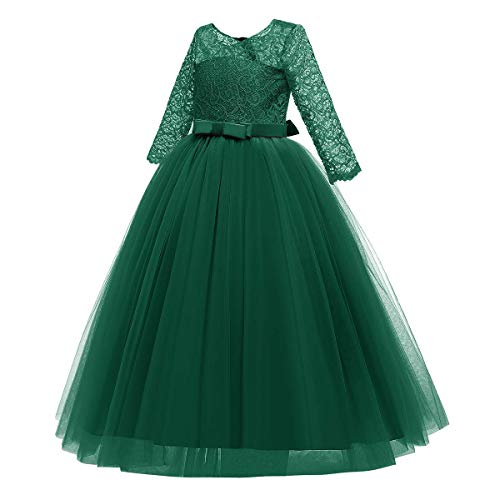 Image of Girls Flower Vintage Floral Lace 3 /4 Sleeves Floor Length Dress Wedding Party Evening Formal Pegeant Dance Gown