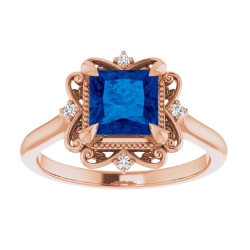 Generic Vintage Square Blue Sapphire Engagement Ring 14k Rose Gold,