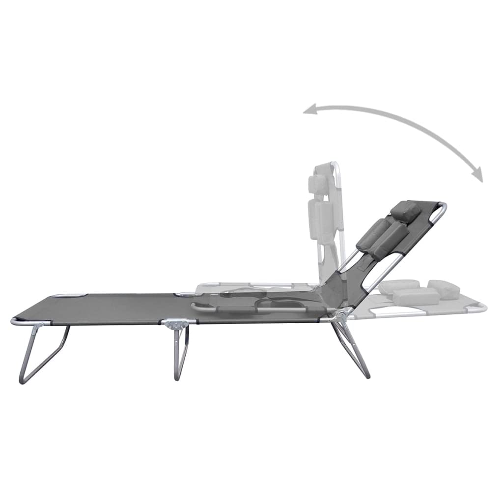 vidaXL Chaise Longue Pliable et Coussin de tête Dossier réglable Gris