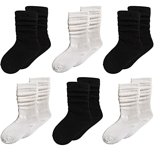 ASUITOFK 6 Pairs Little Girl Slouch Socks Toddler Knee High Cotton Socks Kids Boys Long Crew Socks