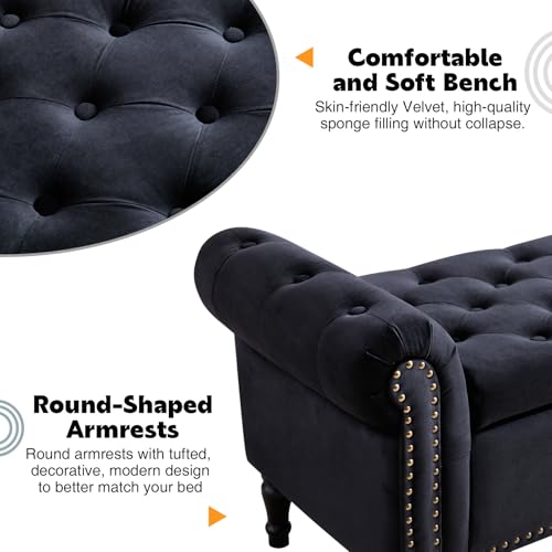 Storage-Bench-for-Bedroom-End-of-Bed-67-Storage-Bench-for-King-Size-Bed-Upholstered-Tufted-Storage-Ottoman-Benches-with-Arms-for-Living-Room-EntrywayVelvet-Black Storage Bench for Bedroom End of Bed 67 Storage Bench for King Size Bed Upholstered Tufted Storage Ottoman Benches with Arms for Living Room EntrywayVelvet Black