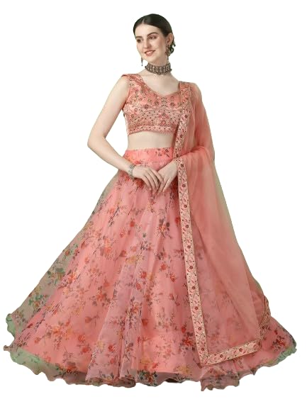 Suppar Sleave Women's Digital Printed organza Lehenga Choli