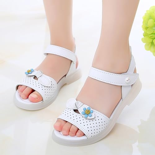 Girls Dress Sandals Kids Cute Floral Open Toe School Summer Casual Pearl Ankle Strap Princess Flat Sandal Shoes4