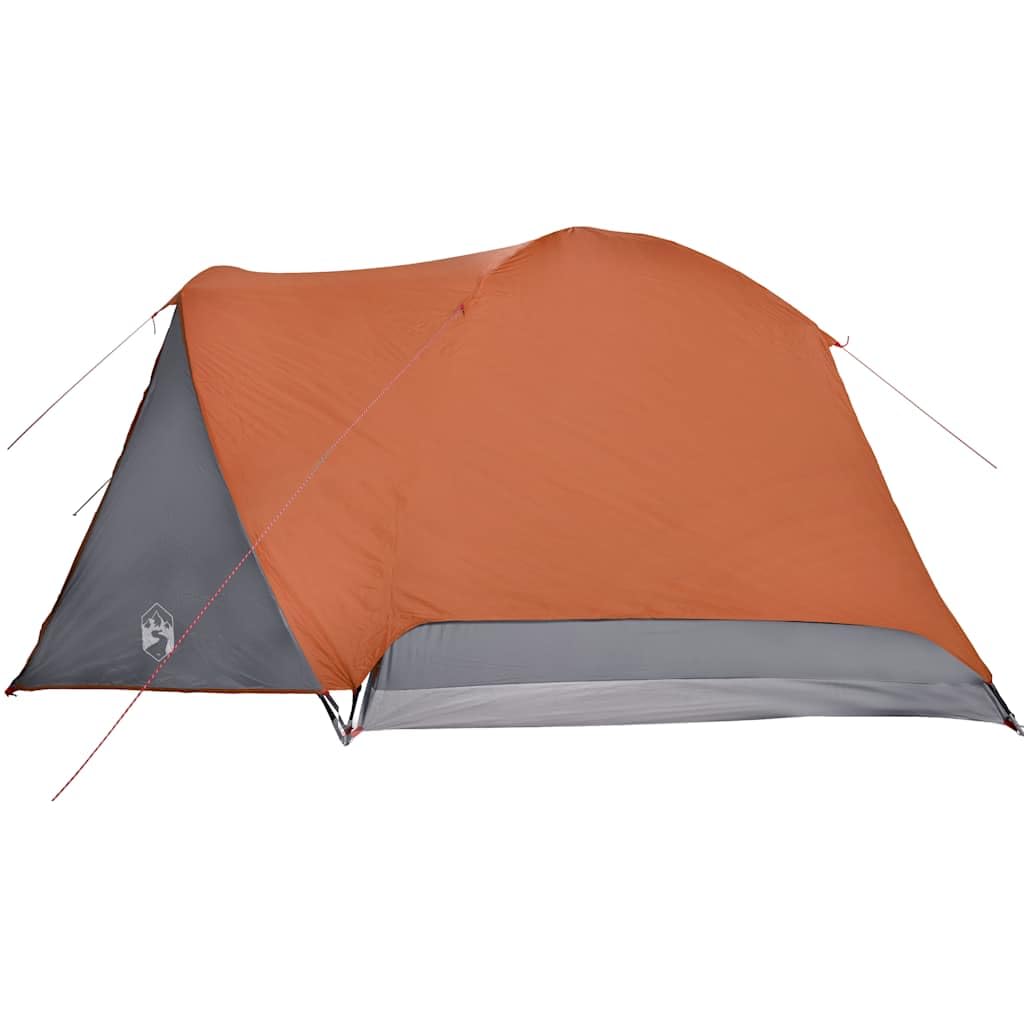 Tenda da Campeggio 6 Persone, Impermeabile con Tettorino, Grigio/Arancione, 2 Porte + Veranda, Design Ventilato, per Famiglie e Pesca, 412 x 370 x 190 cm