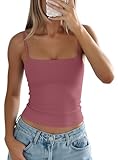 Darong Damen Tank Tops mit integriertem BH Spaghettiträger Crop Tank Top Sommer Y2K Ausgehen Ärmellos Cami Shirt, Merlot, Groß