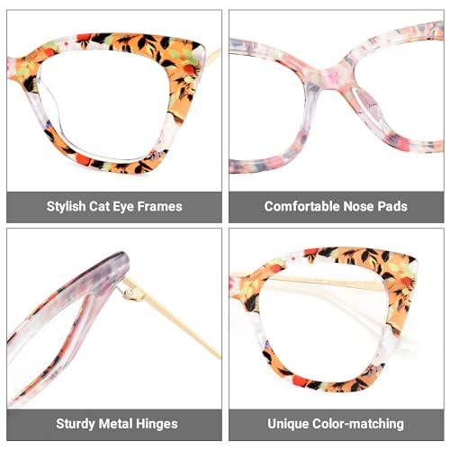Image of Zeelool Cat Eye Blue Light Glasses for Women Stylish Floral Eyeglasses Frames Non Prescription Full Eyewear Anti UV