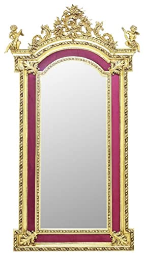 Casa Padrino Espejo de pie Barroco con Figuras de ángeles Decorativos Rojo Burdeos/Oro – Espejo de Madera Maciza Hecho a Mano en Estilo Barroco – Muebles Barrocos – Noble y Magnífico
