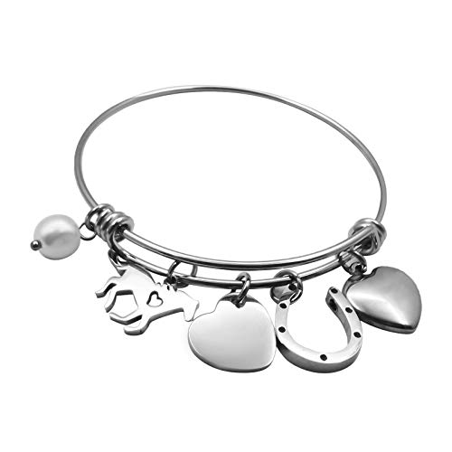 Expandable Bracelet for Women Birthday Jewelry Gifts Stainless Steel Heart-shaped Pendant Charm Bangle Jewelry