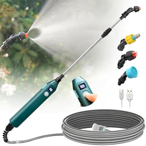 SideKing Battery Powered Sprayer Wand, New Upgraded 23.6inch Electric Sprayer Telescopic Wand with Battery Indicator, 16.4FT Hose, 3 Mist Nozzles, Rechargeable and Portable Spray Wand for Gardening Cover