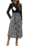 CzzzyL Women Nursing Dress Long Sleeve Patchwork Ribbed Pregnancy Scoop Neck Modest Work Outfits Mom Fall Wedding Guest Tie Waist with Pockets FloralBlack,Small