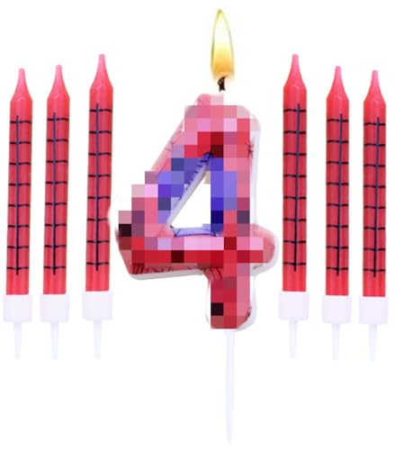 Ensemble de Bougies D'anniversaire Spiderman,Bougie Numéro 4 avec 6 Bougies Longues Spiderman,Bougie Anniversaire pour Gâteau pour Filles, Garçons,Décorations de Fête D'anniversaire