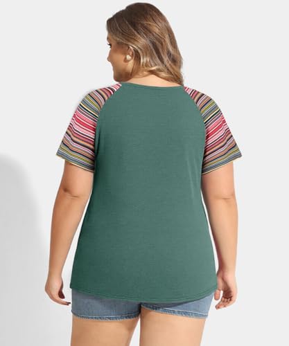 CARCOS Plus Size Tops for Women Short Sleeve Shirt Summer Star/Leopard/Tie Dye/Flower Crewneck Pullover Tunic XL-5XL4