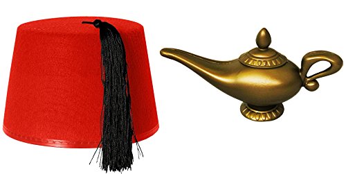 Accessoires pour un déguisement du fameux film de l'homme sur son tapis volant - Y Compris: Une chapeau Fez Rouge et un lampe de génie magique - Idéal pour...