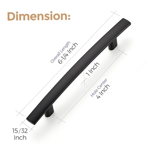 Image of Ravinte 5 Pack Cabinet Handles Matte Black Cabinet Pulls Kitchen Cabinet Handles,Curved Drawer Pulls in 6-1 /4 Inch Length with 4 Inch Hole Center Arch Kitchen Cabinet Hardware