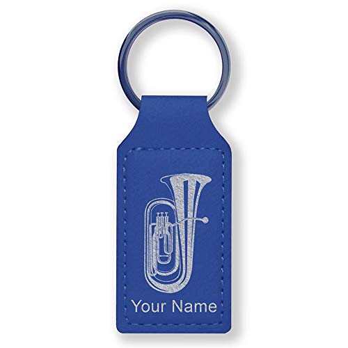 LaserGram Rectangle Keychain, Tuba, Personalized Engraving Included (Dark Blue)