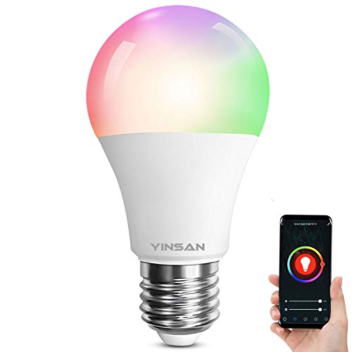 YINSAN Bombilla LED Inteligente WiFi- Bombilla Inteligente Regulable RGB 8.5W E27 Multicolor Bombilla Compatible funciona con Alexa Altavoz Inteligente y Google Home