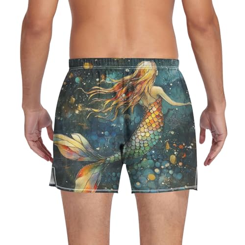 Fantasy Mermaid Teal Men's Cotton Boxer Shorts Pajama Bottoms Sleep Shorts Underwear with Button Fly2