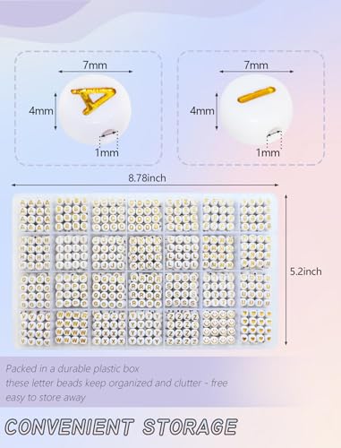 Image of Looconi 1400pcs Letter Beads Gold Alphabet A-Z and Smiley Heart Beads White Acrylic for Jewelry Making Bracelet
