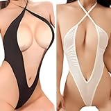 [OLYOLY] 過激 超 ハイレグレオタード セクシー コスプレ レディース Tバック 大きいサイズ 透ける 水着 スク水 紐パン ランジェリー (05 黒白2色セット)