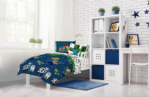 Image of Jay Franco Minecraft Full Comforter Set - 7 Piece Bedding Includes Sheet Set & Pillow Covers - Super Soft Kids Bedding Creeper & Zombie