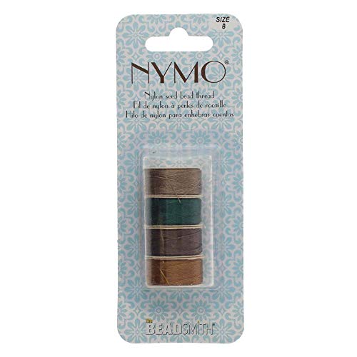 Nymo Beading Thread Assortment Size B 1 Bobbin Each in Colors Gold, Brown, Emerald Green, Sand ash