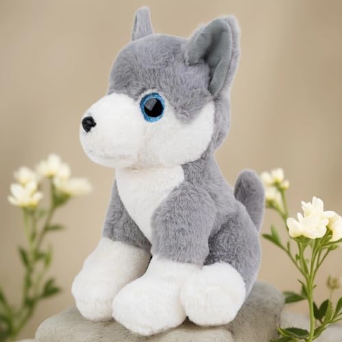 Image of Babique Glittery Eyes Husky Dog Stuffed Plush Animal | Teddy Bear Soft Toy |Ideal for Birthdays & Special Occasions Girls /Boys, Baby Kids -(Grey, 25Cm)