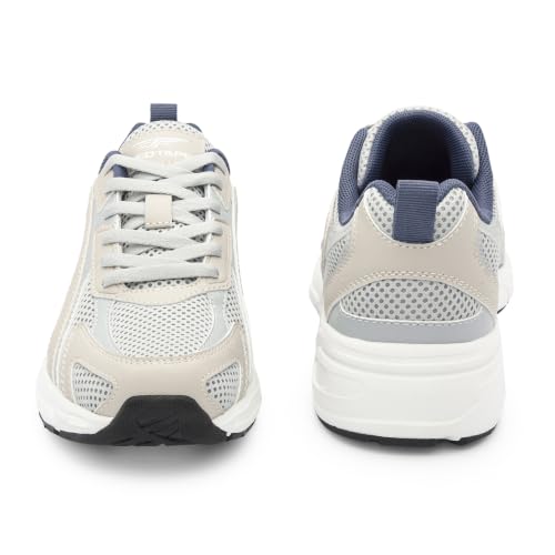 Image of Red Tape Women's Sneakers White Grey Mesh Pu Round Lace-Up Responsive Sole