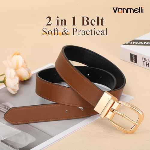 VONMELLI Reversible Leather Belt for Women Jeans Pants Fashion Belt Women Ladies Belt for Dress, Trim to Fit3