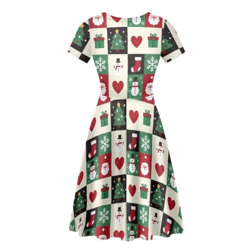 Image of Forchrinse Summer Dresses for Women Crew Neck Short Sleeve Midi Dress Casual Beach Vacation Sundress