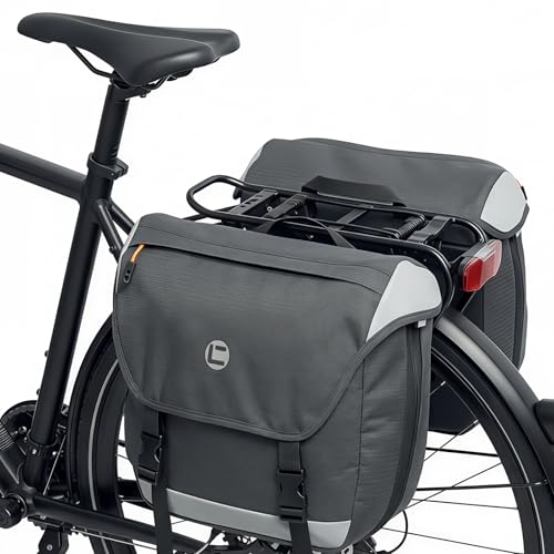 Gaethra Bike Panniers 35L Waterproof Expandable Bicycle Saddle Bags with Reflective Strips Double Storage Cargo Bag for Cycling Travelling Commuting