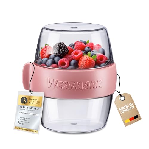 Westmark pocket box Mini, práctico recipiente para preparar comidas para llevar, ideal para yogures, frutas, verduras, aperitivos, 400 ml (2 x 200 ml), sin BPA, rosa