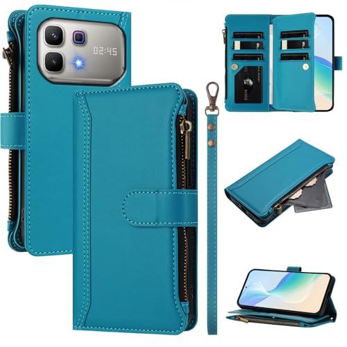 linsuyu Cover Compatible with Infinix Note 60,Compatible with Infinix Note 60 Pro Zipper Dual Card Slot Wallet Phone Case Blue2