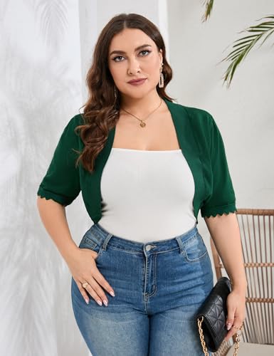 KOJOOIN Women's Plus Size Short Sleeve Shrug Lightweight Open Front Knit Cropped Bolero Cardigan Sweater2