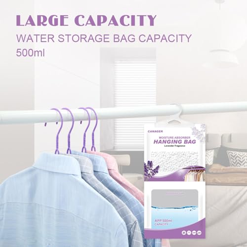 Image of CANAGER Hanging Moisture Absorber, Lavender Vanilla Moistureproof Hanging Bag, Dehumidifier Bag (8 packs), Moisture Absorb 12.5 oz.