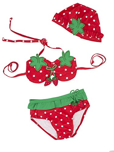 Toddler Girls Cute Strawberry Bikini Sets with Hat 3 pcs Swimsuit