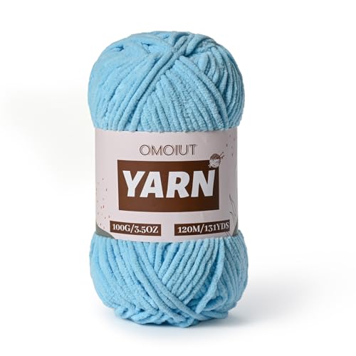 Image of Plush Chenille Chunky Crochet Yarn - Baby Yarn for Crocheting Soft - Velvet Yarns Knitting for Blankets Crafts - Fluffy Amigurumi Yarns 100g / 131yd (Azure)