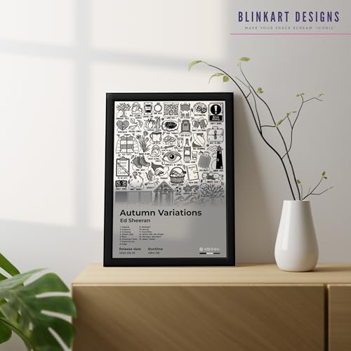 Image of BLINKART ED SHEERAN- Autumn Variations Wall Photo Frames | Wall Art for Bedroom, Living Room, Studio or Office | Album Cover Print with Spotify Song Link QR Code | Gift for Fans - 8x12 In