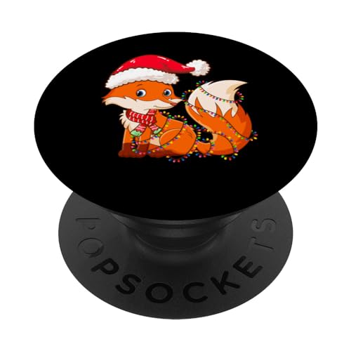 Christmas Lights Fox Wearing Xmas Hat - Cute Funny Fox Lover PopSockets PopGrip Intercambiable