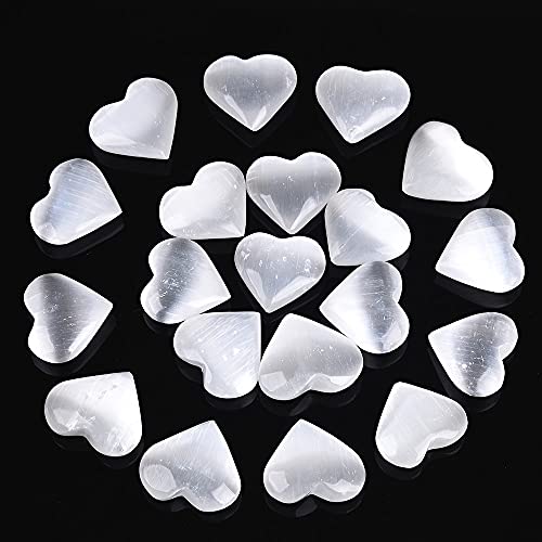 AMOYSTONE 20Pcs Selenite Crystal Heart Worry Stone 1.4-1.6" - Puffy