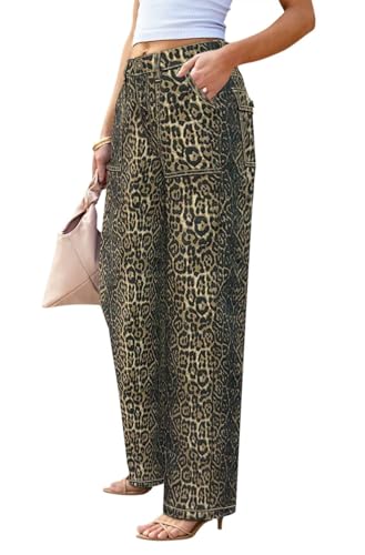 Image of Wide Leg Jeans for Women High Waist Stretch Cargo Denim Pants