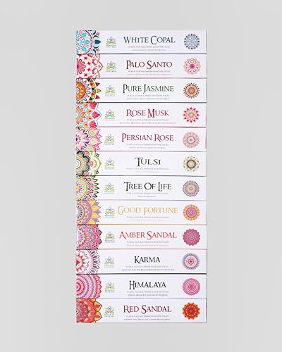 Image of Sticks Collection(12 Combo Fragrance Variety Pack) | Tulsi, Copal, Tree of Life, Palo Santo, Good Fortune, Rose, Karma, Jasmine, Amber Sandal, Himalaya, Sandalwood, Rose Musk