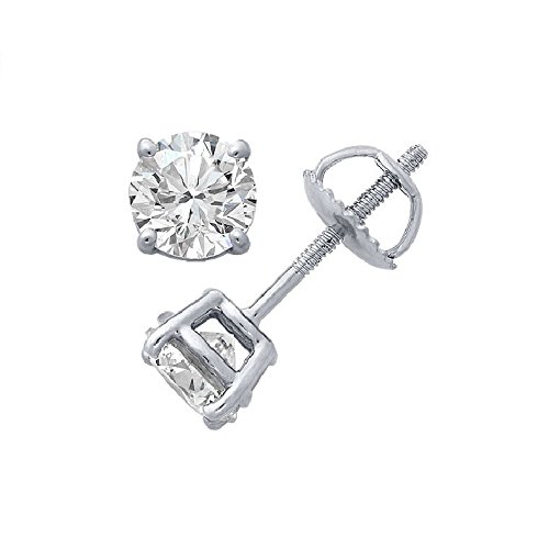 Parikhs Round Diamond Stud Premium Quality In Screw Back 14K White Gold (0.35 Ctw, Si2 Clarity) #TOP6
