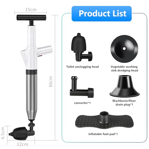 Hochdruck Abflussreiniger Pumpe,Toiletten Pömpel Abflussreiniger Pumpe, Pressluft Rohrreiniger, Rohrreiniger Druckluft Für Waschbecken, Toiletten, Badezimmer, Dusche, Küche, Weißer